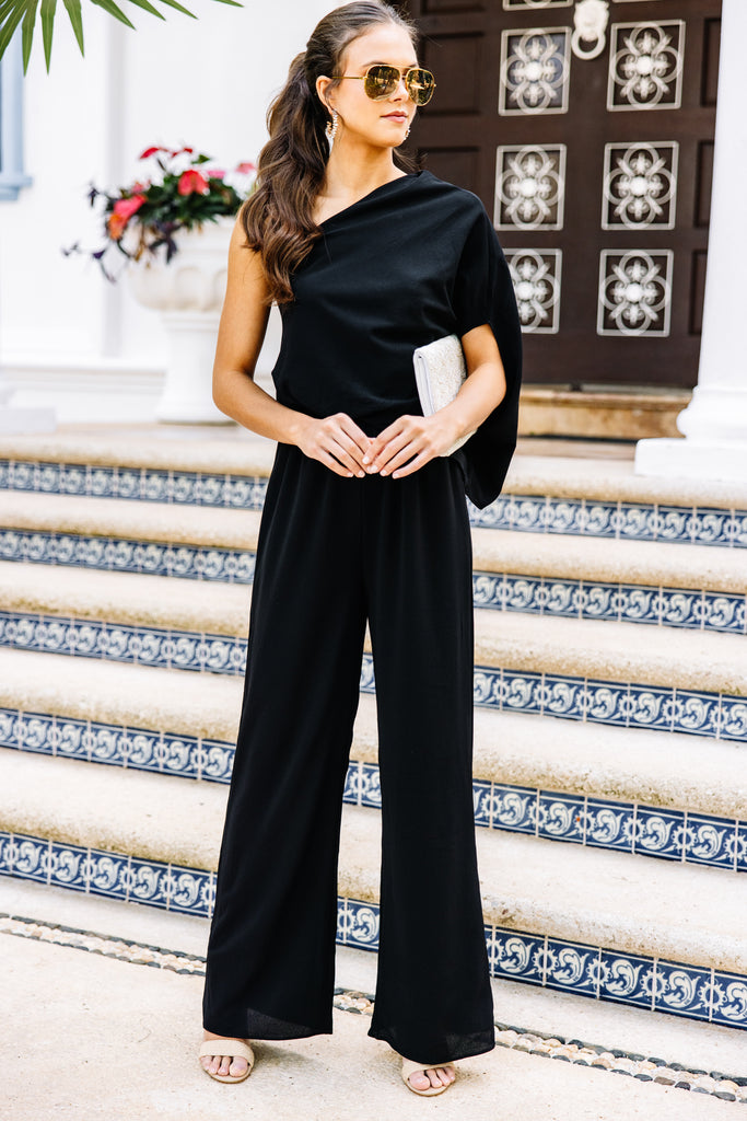 Fab Opportunities Black One Shoulder Jumpsuit Chic Jumpsutis