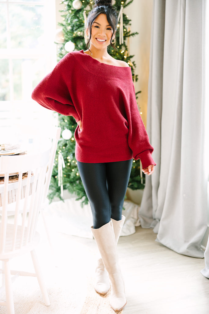 Red off the online shoulder sweater