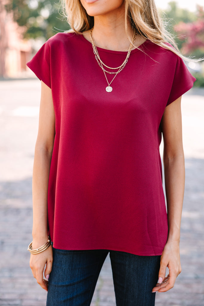 Classic Marsala Red Cap Sleeve Top - Chic Women's Tops – Shop the Mint