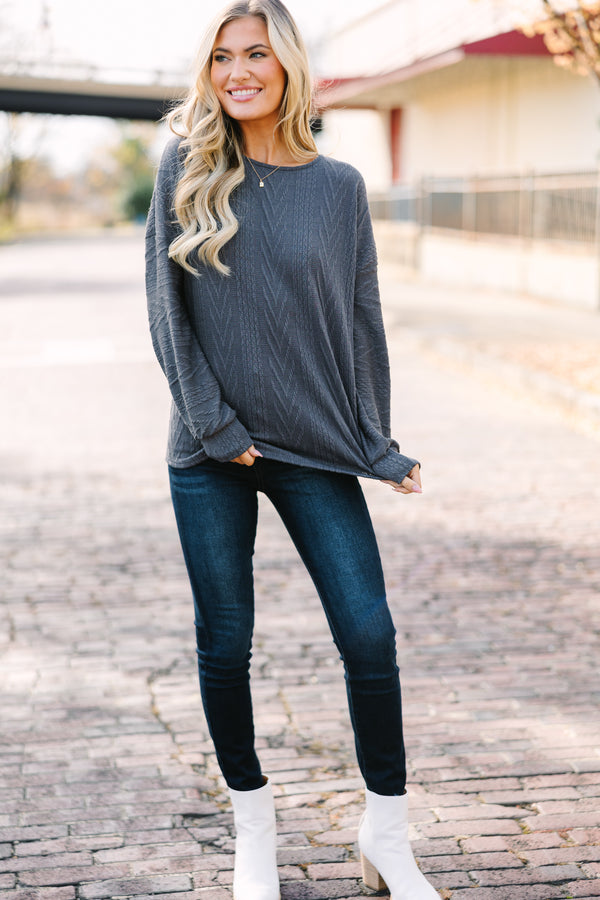 The Slouchy Ask Gray Cable Knit Top