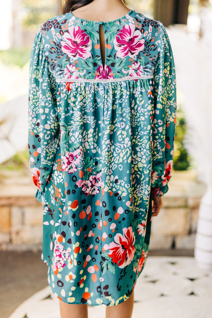 Feeling Compelled Forest Green Mixed Print Dress, Small - The Mint Julep Boutique