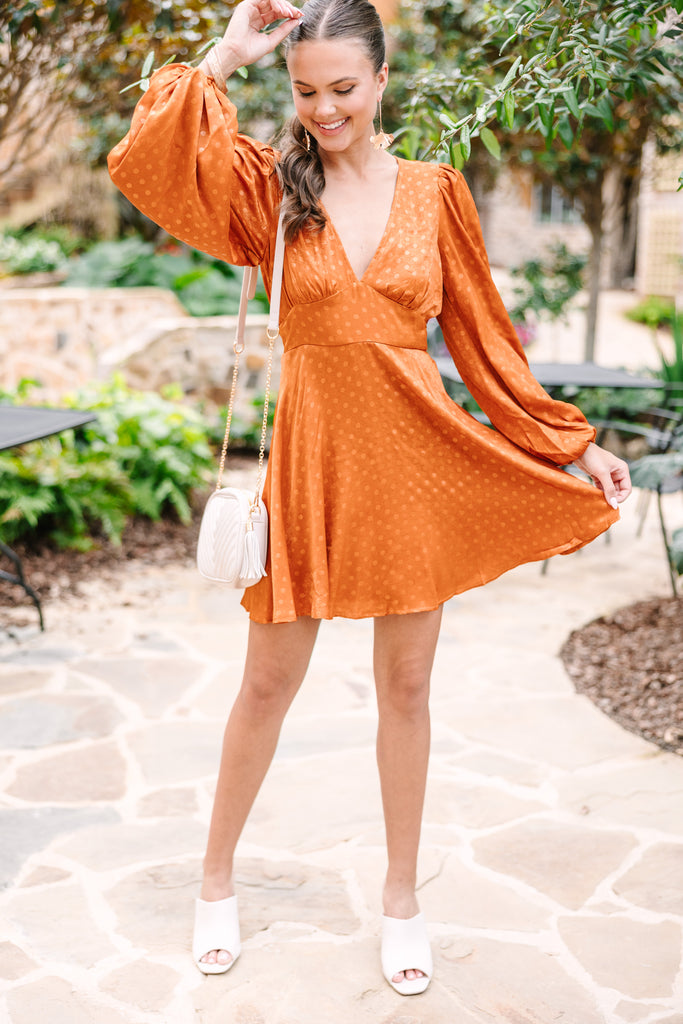 knee length dresses for ladies Because You Can Bronze Brown Satin Dress, Small - The Mint Julep Boutique