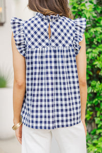 What You Want Navy Blue Gingham Blouse