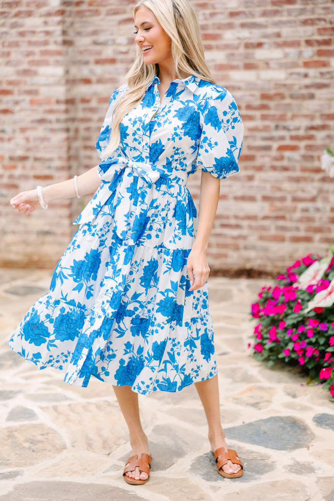 Feeling Alive Blue Floral Midi Dress – Shop The Mint