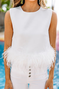 Be The Drama White Feather Trim Blouse
