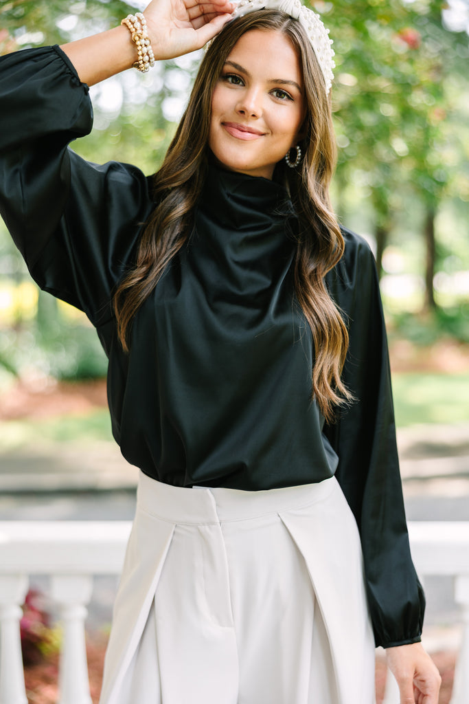 black dress blouse Embrace The Joy Black Satin Blouse – Shop the Mint