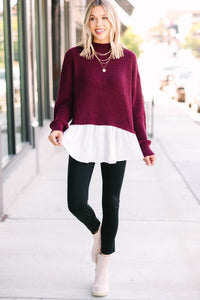 Focus On You Wine Red Layered Sweater