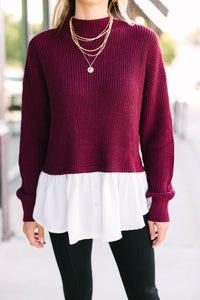 Focus On You Wine Red Layered Sweater