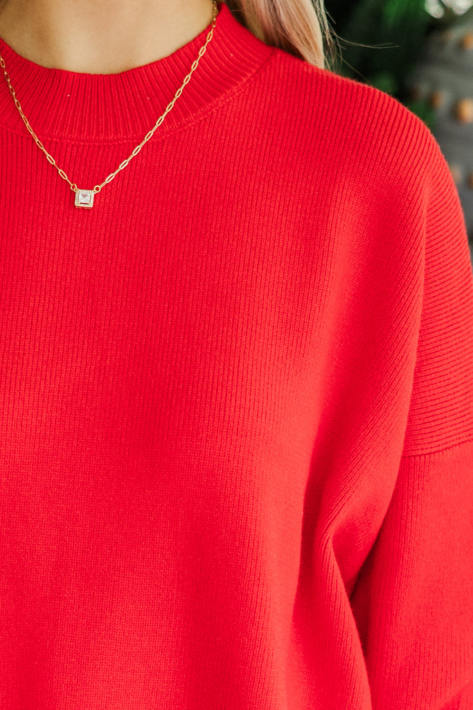 MERRY Mock Neck Oversized Sweatshirt in Red main image 1