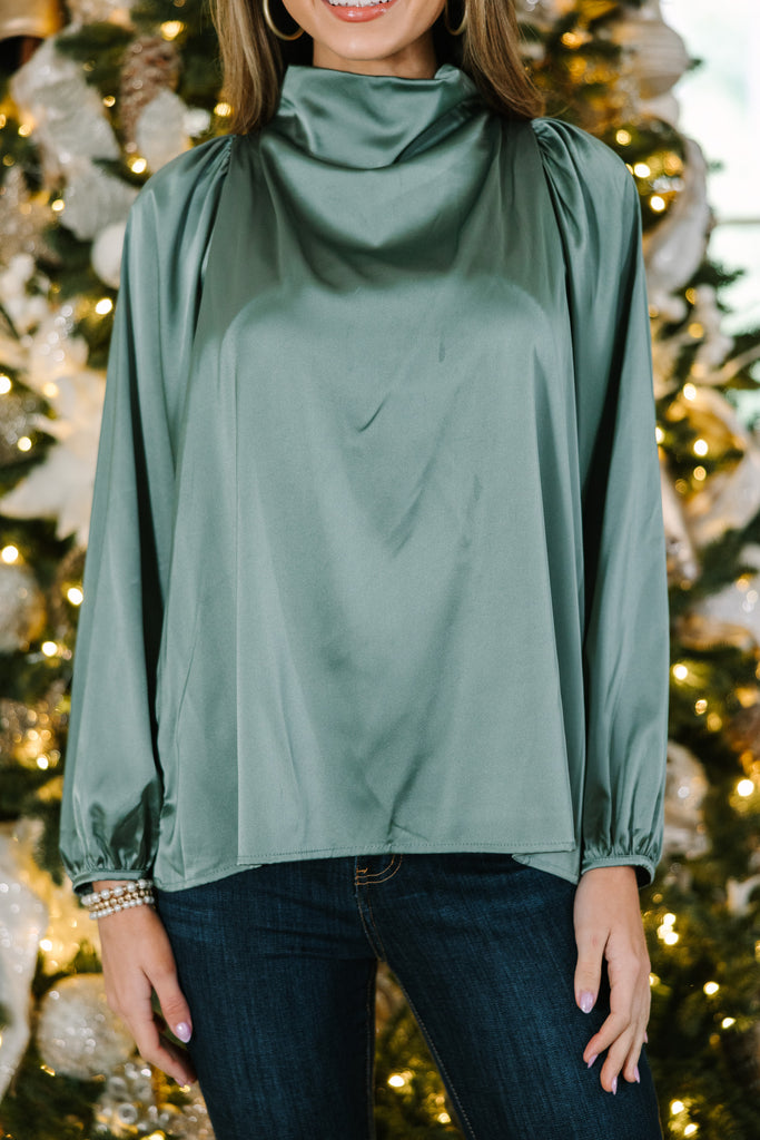 Embrace The Joy Light Olive Green Satin Blouse – Shop the Mint