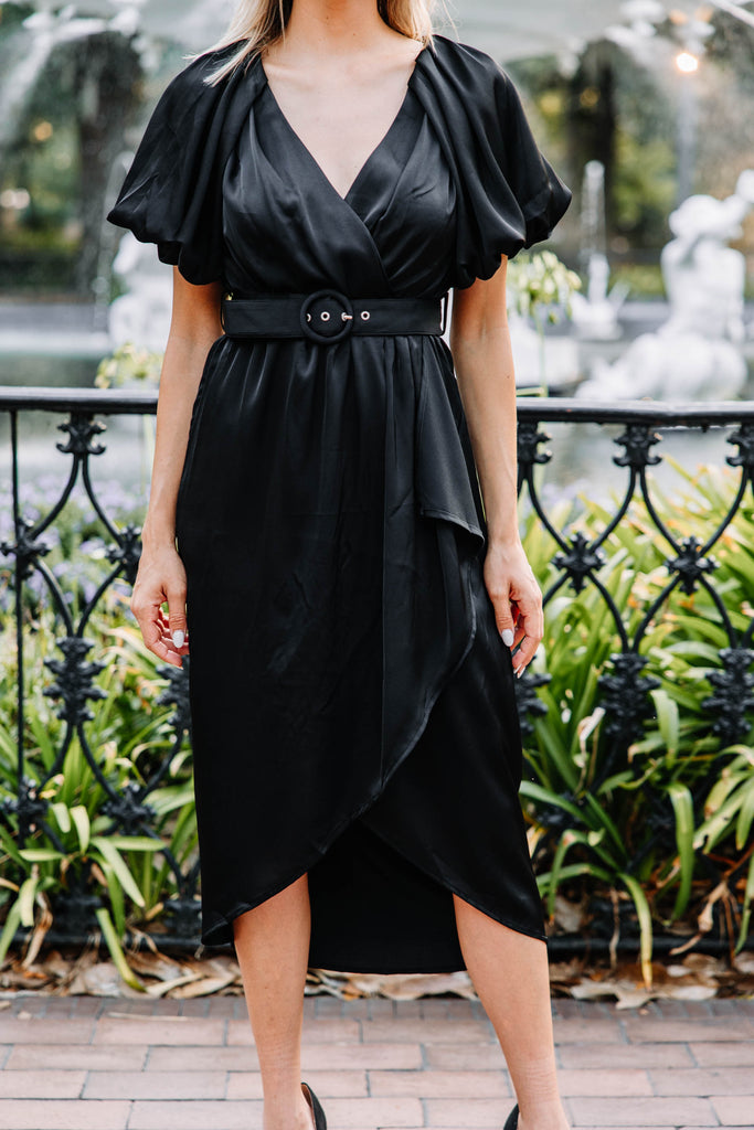 black satin cocktail dress Get What You Want Midi Dress, Small - The Mint Julep Boutique Darlington Woman in Blue - finished hem Embellishment Size:UK13 / EU47 / US14