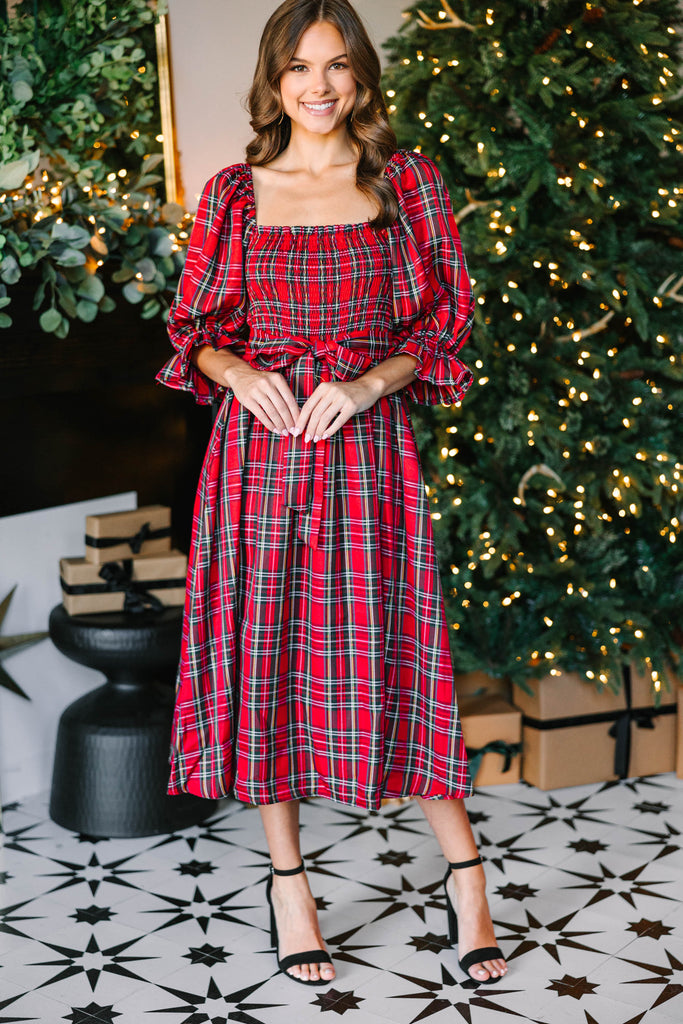 All I Want Red Tartan Plaid Midi Dress – Shop the Mint