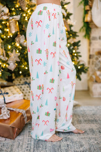 Staying In White Holiday Print L/S Pajama Set