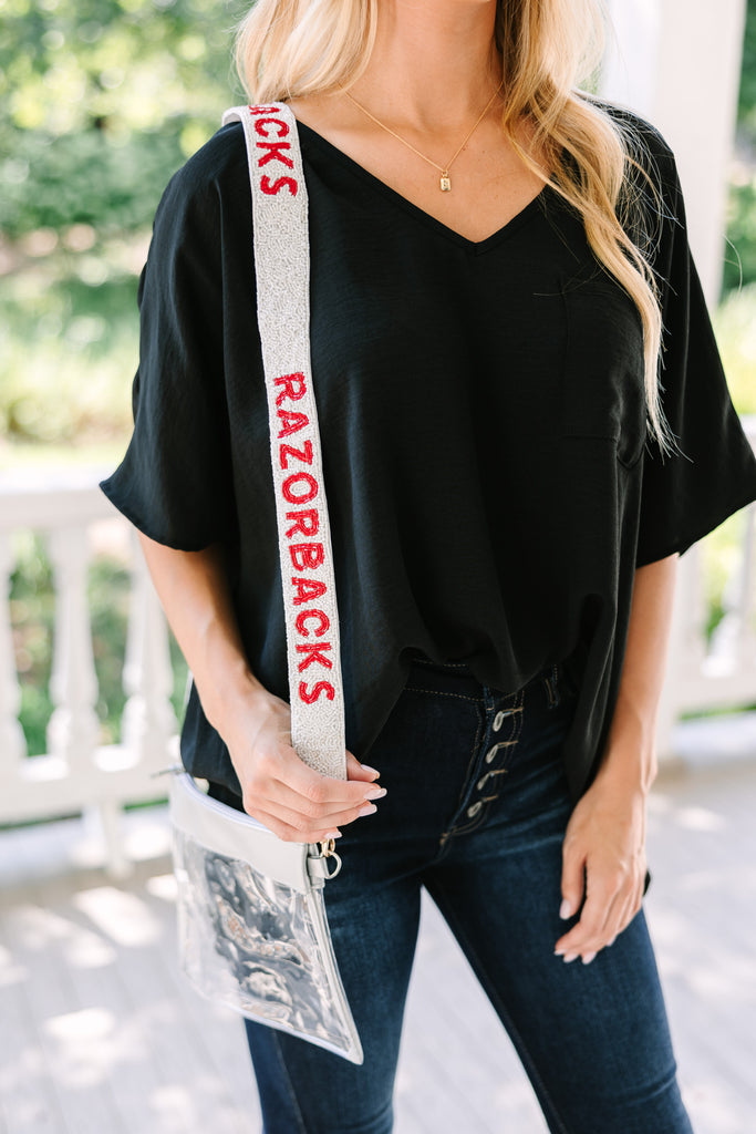 Treasure Jewels: Gameday White & Cardinal Red Beaded Purse Strap, Os - The Mint Julep Boutique | Women's Boutique Clothing