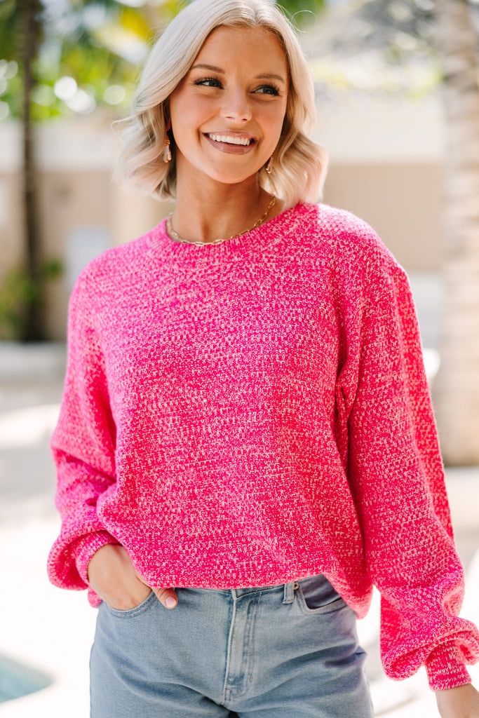 Women's Fuchsia Fine Pullover with Gathering and Opening