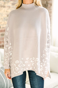 All In Theory Gray Leopard Sweater Tunic