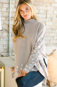 All In Theory Gray Leopard Sweater Tunic