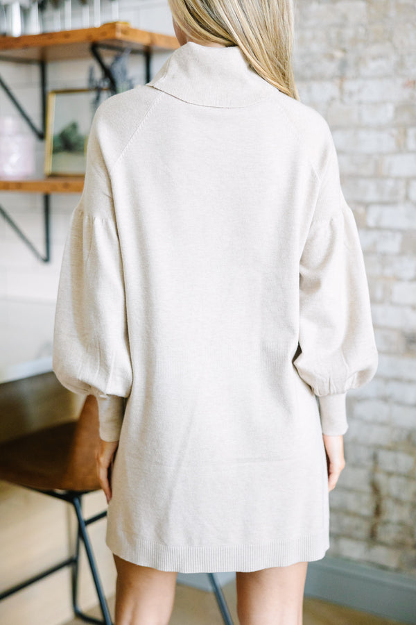 Wherever You Go Oatmeal Brown Turtleneck Sweater Dress