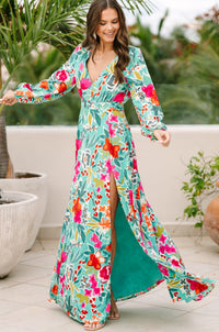 Just Feels Right Teal Blue Floral Maxi Dress