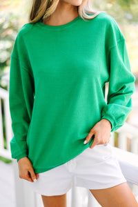 Be The Light Green Embroidered Corded Sweatshirt