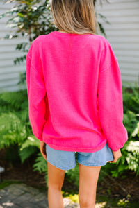 Teach Puff Vinyl Fuchsia Pink Graphic Corded Sweatshirt