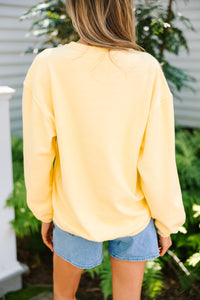 yellow sweatshirt, corded sweatshirt, causal sweatshirt