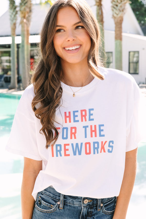 Here For The Fireworks White Graphic Tee