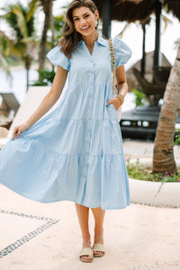 Perfect For You Sky Blue Button Down Midi Dress