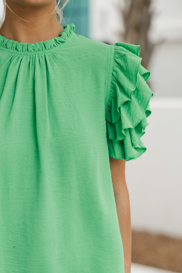 See You Out Kelly Green Ruffled Blouse