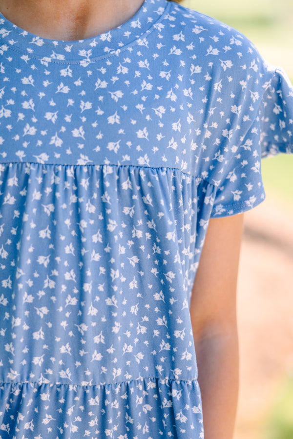 Girls: Along For The Ride Light Blue Ditsy Floral Babydoll Dress