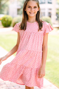 Girls: Along For The Ride Coral Pink Ditsy Floral Babydoll Dress