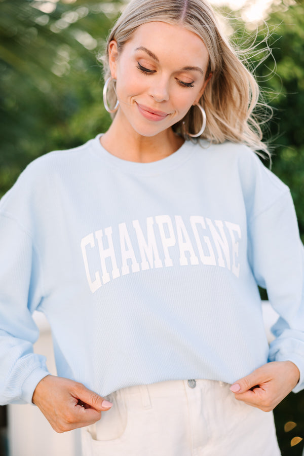 Champagne Light Blue Graphic Corded Sweatshirt