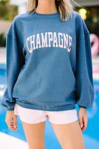 Champagne Navy Blue Graphic Corded Sweatshirt