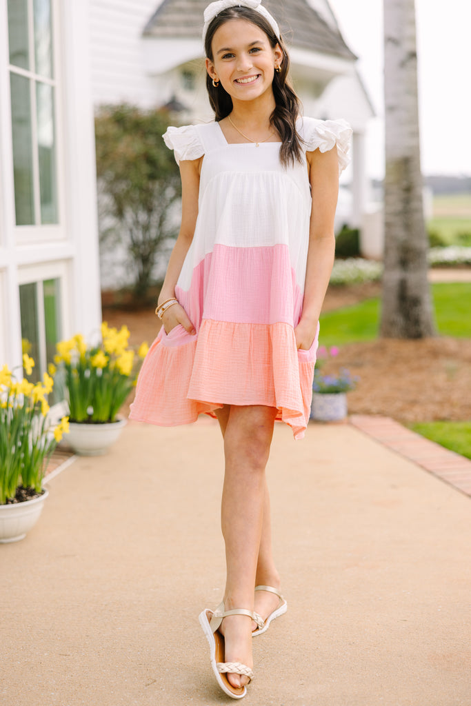 pink color block dress Maxi Tiered 100% Viscose Girls: Feeling So Sweet Pink
