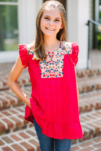 Girls: Be Seen Fuchsia Pink Embroidered Blouse