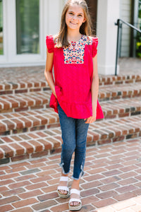 Girls: Be Seen Fuchsia Pink Embroidered Blouse