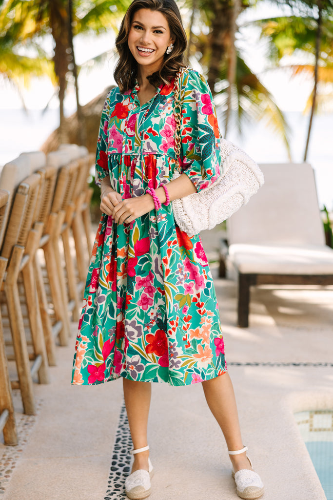 slim fit dress slacks Feels Right Green Floral Midi Dress – Shop the Mint