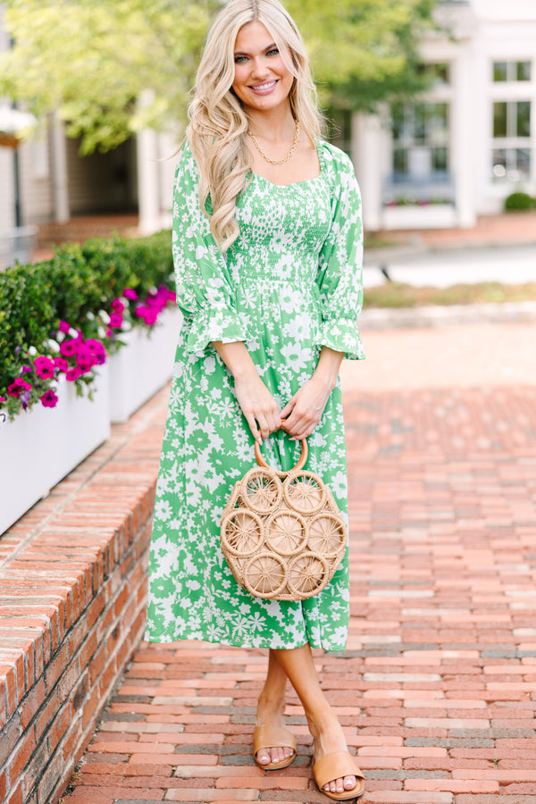 Feeling Bold Kelly Green Floral Midi Dress