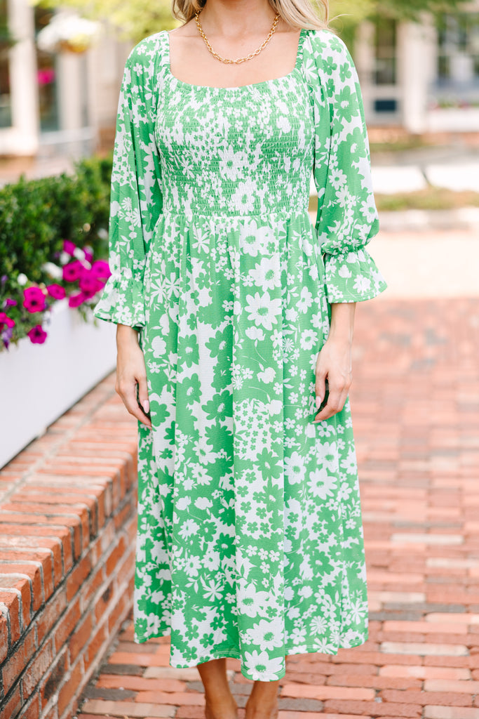 Boutique Kelly Green Floral Dress Kelly Green Floral Printed Split