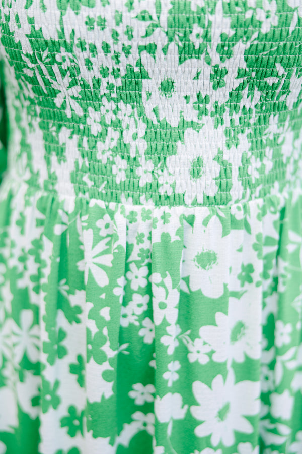Feeling Bold Kelly Green Floral Midi Dress