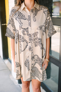 Good Ideas Taupe Brown Cheetah Print Babydoll Dress