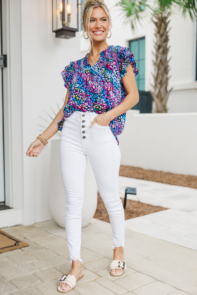All For Love Navy Blue Abstract Blouse – Shop the Mint