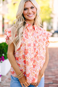Show The Way Orange Ditsy Floral Blouse