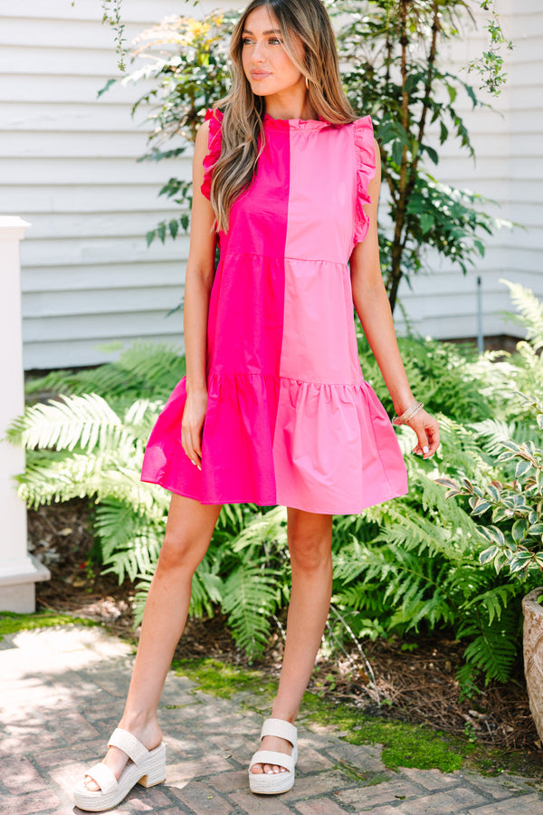 THML: Just Think It Through Magenta Pink Colorblock Dress