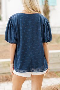 Look At You Shine Navy Blue Textured Blouse