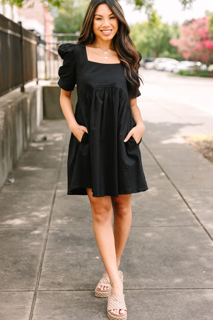 Puff Sleeve Plus Size Black Babydoll Dress (4XL-8XL) Plus Size