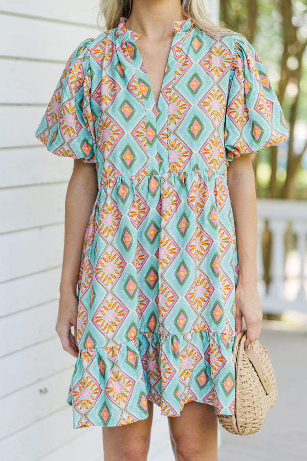 Go With The Flow Mint Green Printed Dress