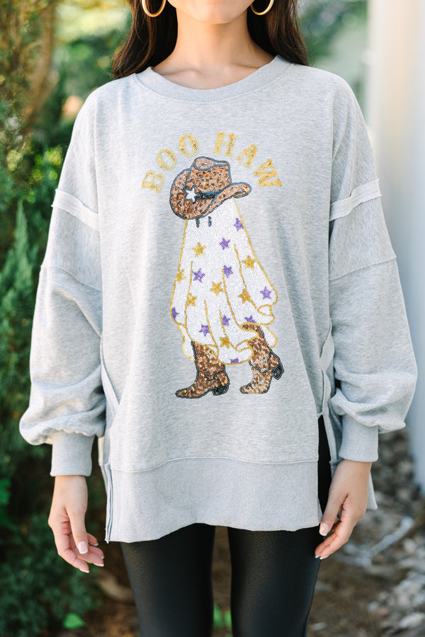 Boo Haw Heather Gray Sequin Pullover