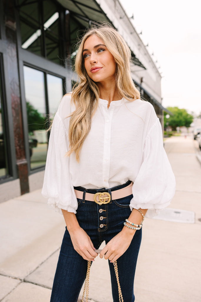 Blue Jacquard Priscilla Puff Sleeve Top