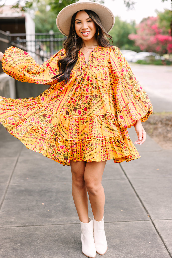 ladies yellow floral dress Abel & Lula or no bra Women Yellow Floral Dress